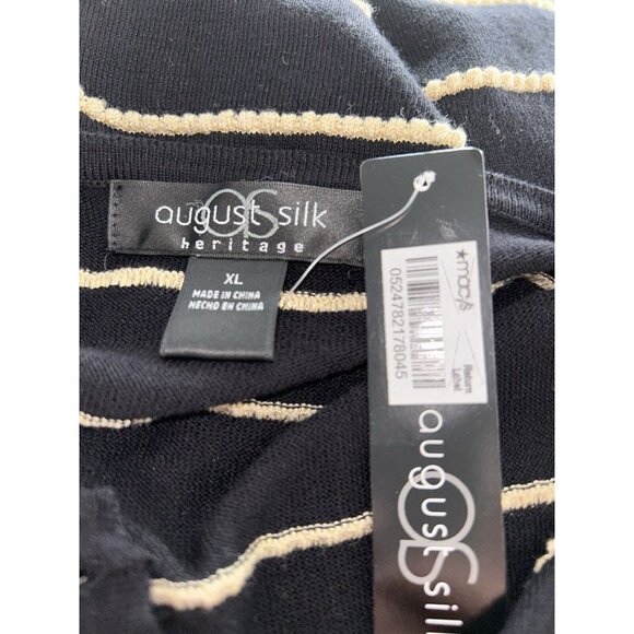 NWT August Silk Heritage Sz XL Black Gold Stripes Textured Button Up Cardigan - Picture 7 of 10